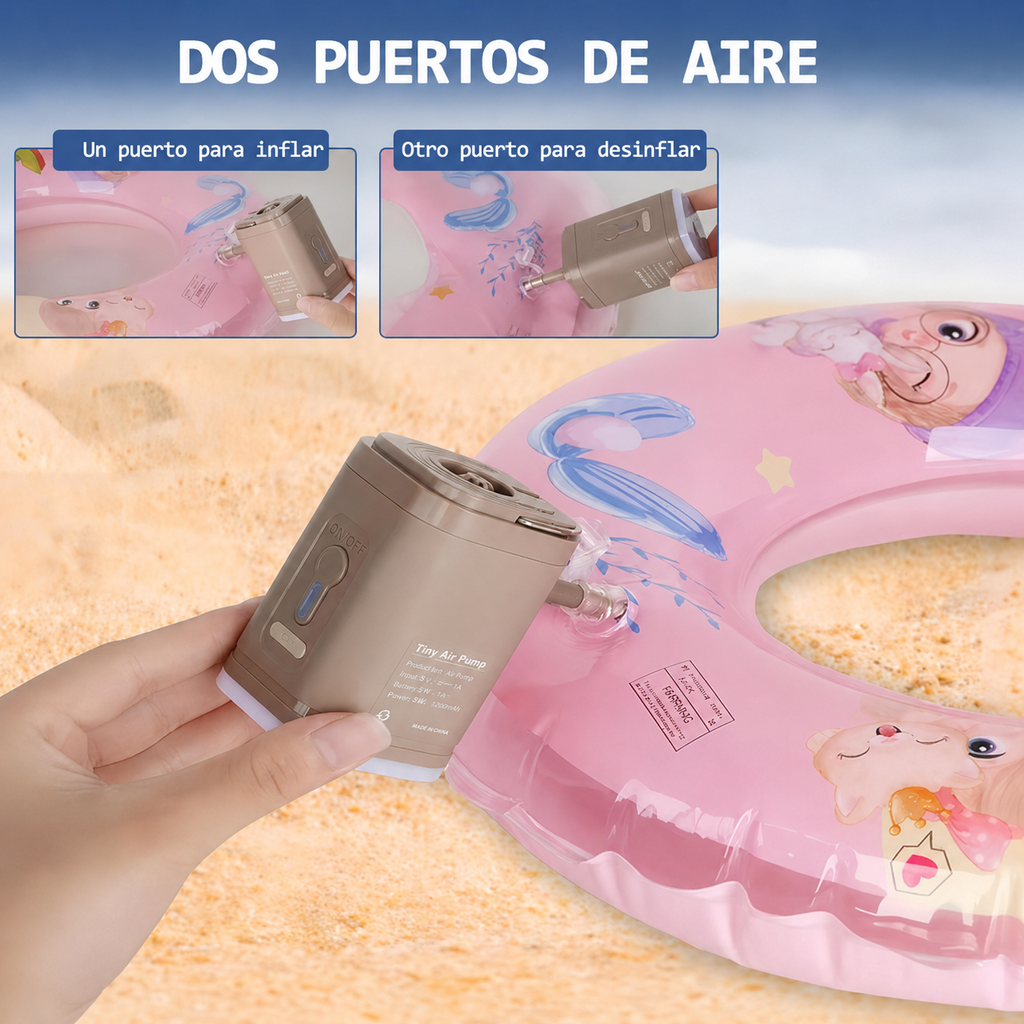 Mini Bomba de Aire Portátil Recargable 3 en 1 — Infla, Desinfla y Alumbra